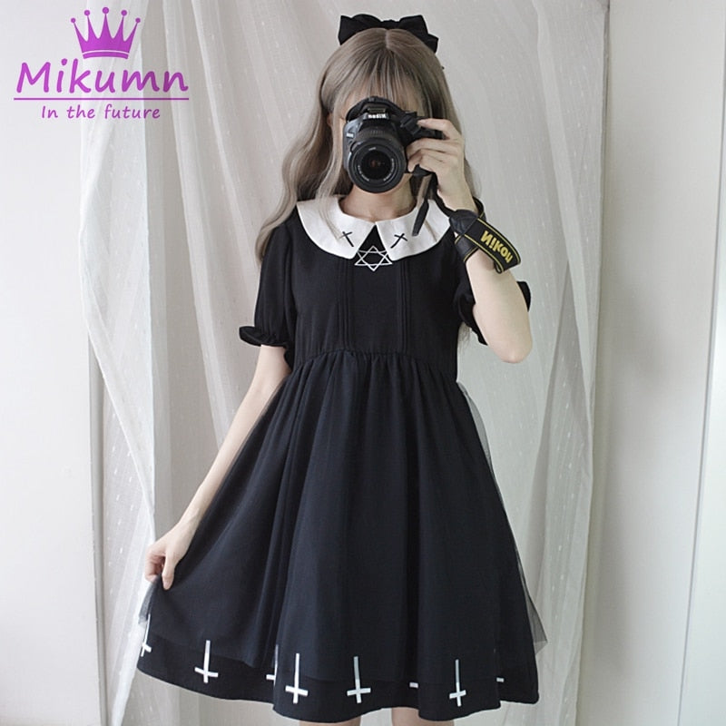 Harajuku Fashion Cross Cosplay Süßes Mädchenkleid Japanischer Gothic-Stil Stern Tüllkleid Lolita Kawaii Kleider