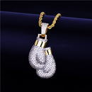 Boxing Gloves Pendant Necklace & Pendant Gold Color Iced Cubic Zircon Men's Hip Hop Jewelry