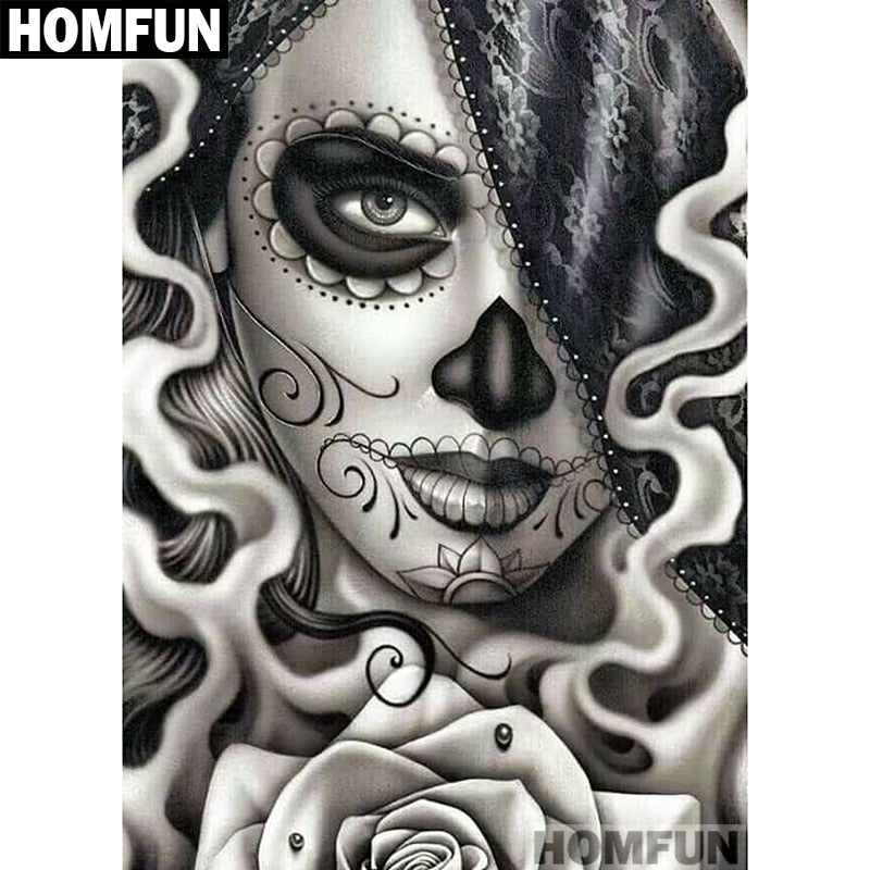 HOMFUN DIY 5D Diamond Painting Full Square/Round &quot;Skull girl&quot; Diamond Embroidery Cross Stitch Picture Of Rhinestone A01458