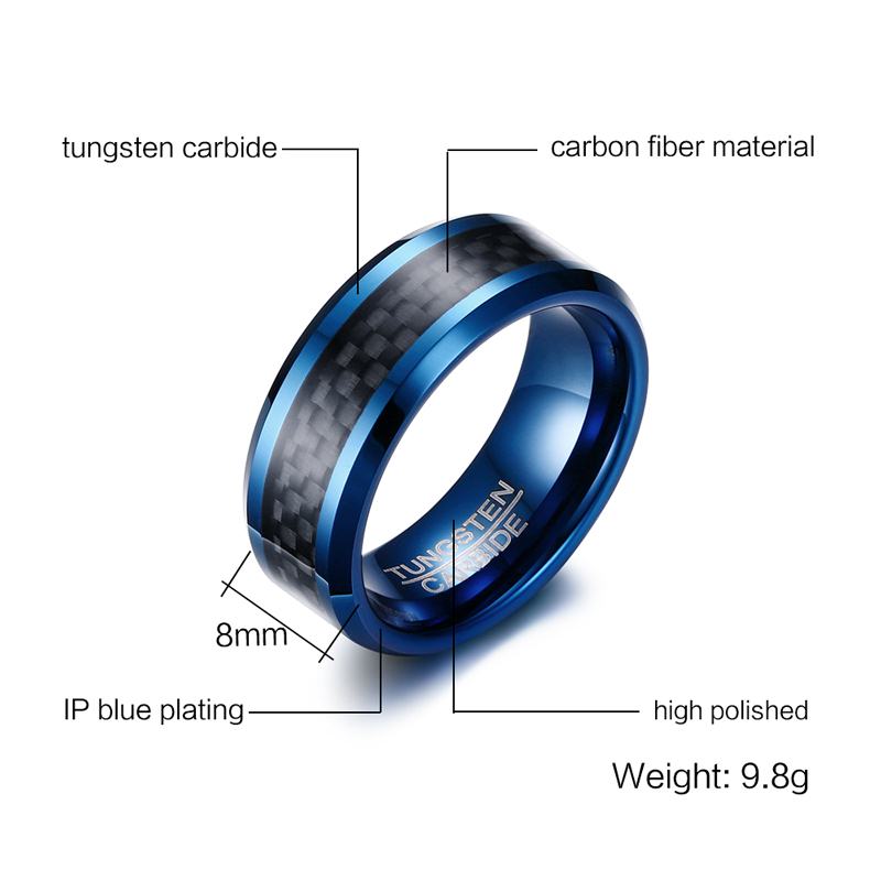 Vnox Blue Tungsten Rings for Men Wedding Bands 8mm Men&