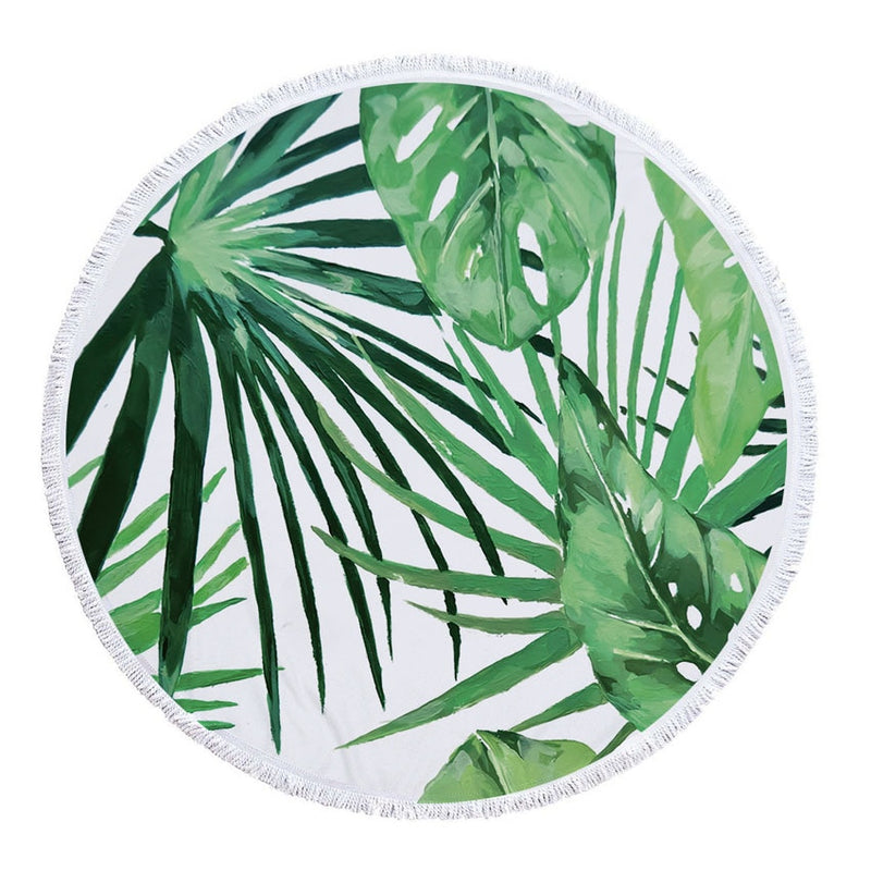 Grüne Blätter Sommer rund Strandtuch Mikrofaser mit Kordelzug Rucksack Tasche Badetücher Matte Bikini Cover Up mit Quasten weich