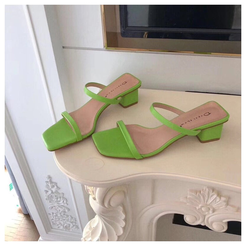 2022 New Summer Slippers Low Heels Slides Female Peep Toe Square Heel Slipper Brand Sandals Women Slipper Big Size 41 Flip Flops