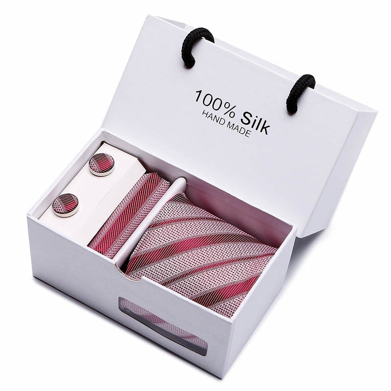 New Design Tie Set With Gift Box Jacquard Woven gravata Silk Tie Hanky Cufflinks Necktie Sets For Wedding Party Men