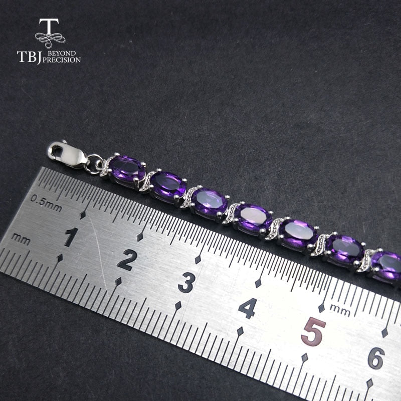 TBJ, Romantisches glänzendes Armband mit natürlichem Amethyst in 925er Sterlingsilber Edelsteinschmuck für Frauen als Geburtstagshochzeitsgeschenk