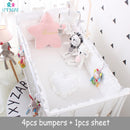 5pcs Cotton Grey Baby Bed Bumper Cot Anti-bumper Newborn Crib Liner Sets Safe Pad Babies Crib Bumpers Bed Cover for Boy and Girl