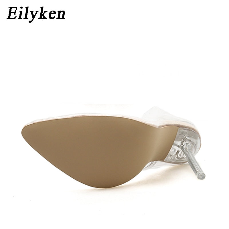 Eilyken Clear PVC Transparent Pumps Sandals Perspex Stilettos High Heels Pointed Toe Womens Nightclub Zapatillas De Mujer