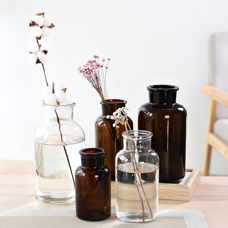 Glass Vase Home Small Hydroponic Plant Glass Bottle Living Room Decoration Dried Flower Decoration Transparent Flower Vase