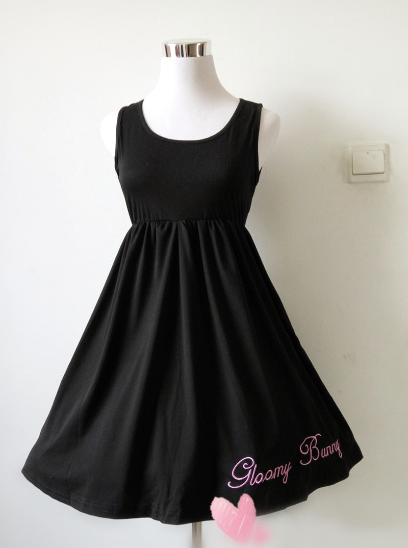 Black Comic Rabbit Lolita Dress Teens Girls Casual Sweet Kawaii Short Dress Cute Bunny Print Long Sleeve Dress 2021 Japanese