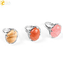 CSJA New Women Finger Rings Oval Natural Stone Cabochon Tiger Eye Opal Unakite Pink Quartz Lapis Lazuli Chakra Wedding Ring E583