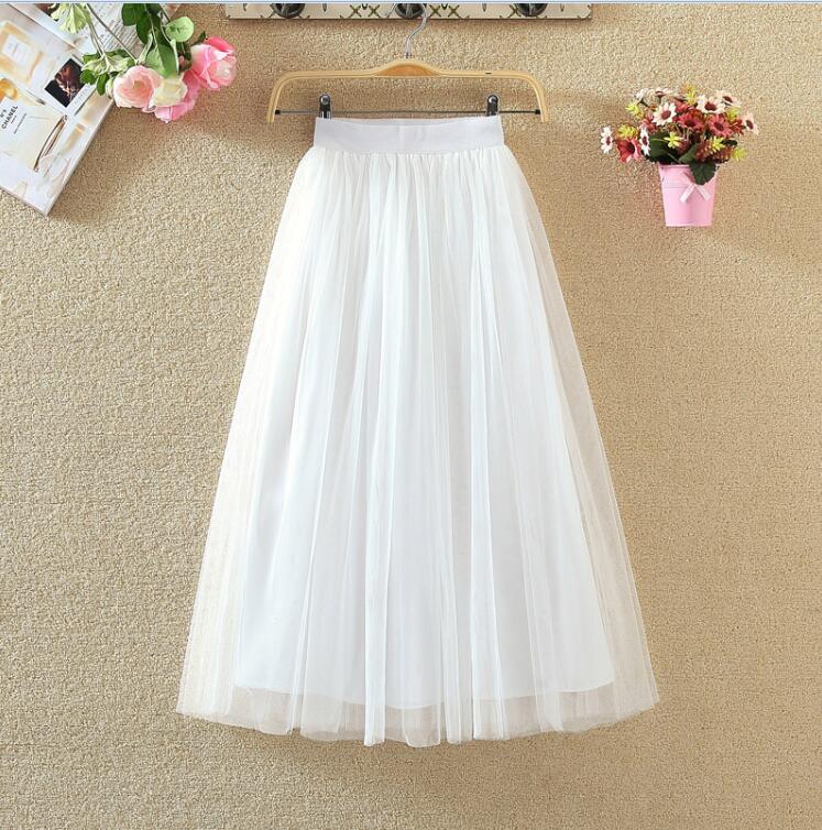 OHRYIYIE 2023 Spring Summer Vintage Long Tulle Skirt Women Elastic High Waist Mesh Skirts Pleated Tutu Skirt Female Jupe Longue