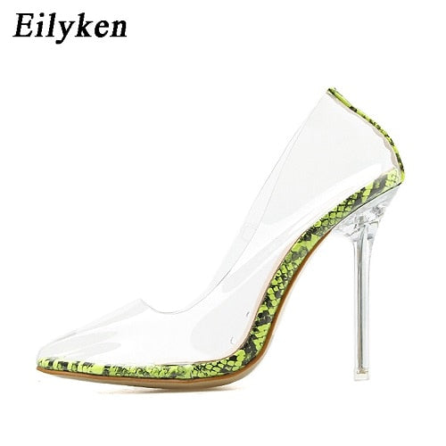 Eilyken Clear PVC Transparent Pumps Sandals Perspex Stilettos High Heels Pointed Toe Womens Nightclub Zapatillas De Mujer