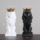 Modern Resin Animal Statue Golden Crown Black Lion Figurine for Home Decoration Accessories for Living Room Desk Home Decor