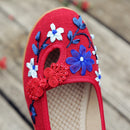 Veowalk Brand 3D Flowers Appliques Women Linen Slip on Ballet Flats Breathable Fabric Ladies Casual Chinese Shoes Ballerina