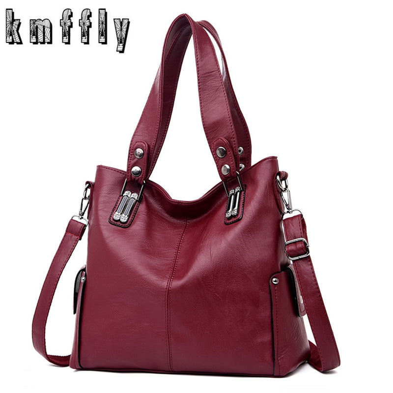 Neue Mode Frauen Leder Handtaschen Weibliche Leder Schulter Umhängetasche Damen Große Eimer Tragetasche Schwarz/Rot Sac a Main