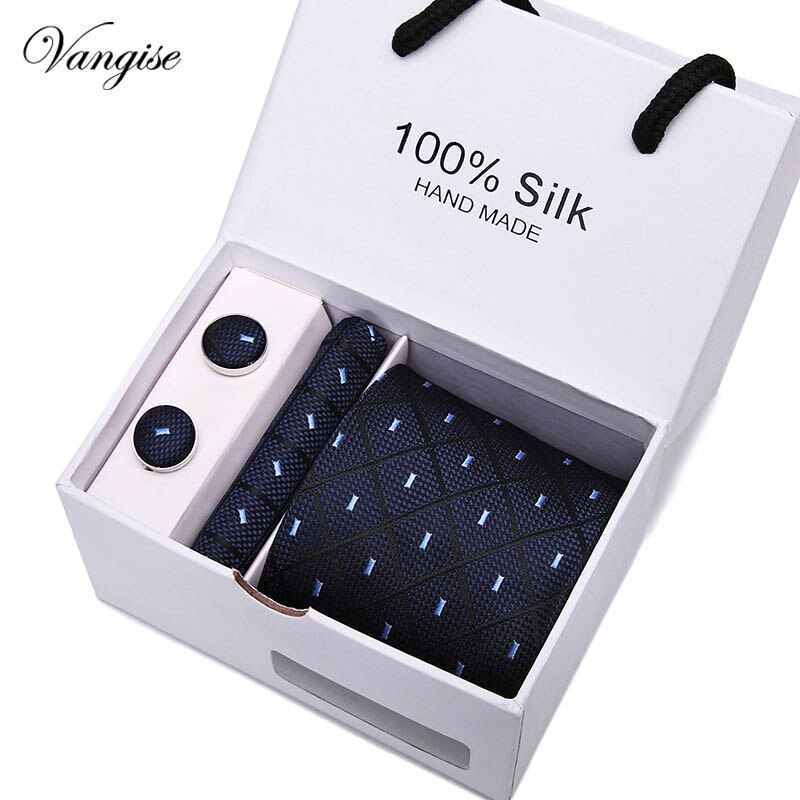 New Design Tie Set With Gift Box Jacquard Woven gravata Silk Tie Hanky Cufflinks Necktie Sets For Wedding Party Men