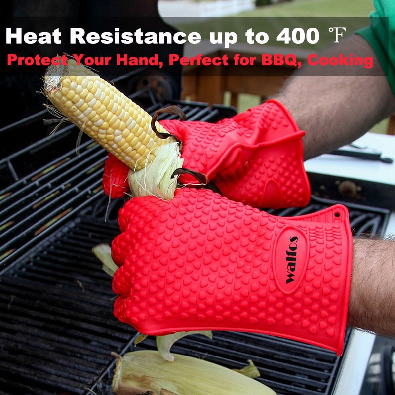 WALFOS 1 Piece Food Grade Cooking Baking BBQ Glove Heat Resistant Silicone BBQ Grill Glove Barbecue Grilling Glove BBQ Tools