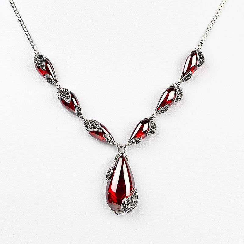 JIASHUNTAI Royal Gemstone Garnet 100% 925 Sterling Silver Necklace Pendant Chain Women Jewelry Wedding Birthday Gift