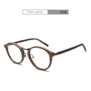 HDCRAFTER Prescription Eyeglasses Frames For Men and Women Retro Round Wood Grain Optical Glasses Frame with Clear Lens