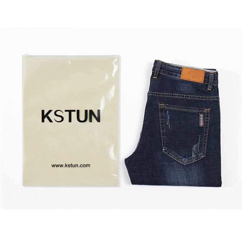 KSTUN Herren Jeans 2022 Sommer Jeanshose Slim Straight Dunkelblau Regular Fit Freizeit Lange Hose Berühmte Marke Jean Men Hombre