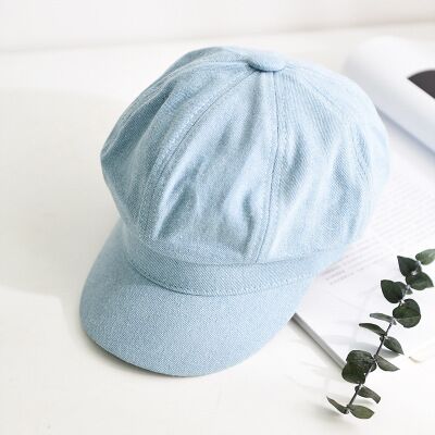 New Women Leisure Octagonal Hat Ladies Denim Beret Hat Cowboy Cap Newsboy Gatsby Cap Octagonal Baker Peaked Beret Driving Hat