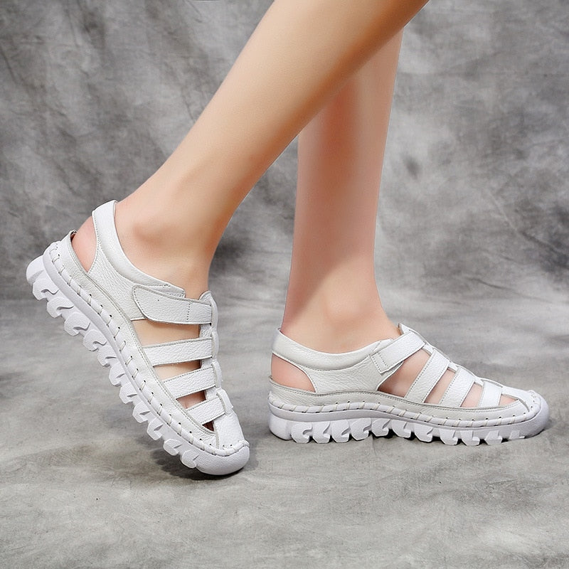 GKTINOO Damen Sandalen 2022 Sommerschuhe Echtes Leder Bedeckter Zeh Weich Lässig Gehen Zapatos Mujer Plataforma Große Größe 35-43