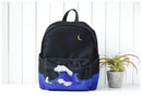 Moon Wood Frauen Rucksack Schwarz Blau Reisetasche Print Sea Moon Casual Canvas Rucksack Schultaschen für Teenager Mädchen Sac