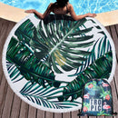 Green Leaves Summer Round Beach Towel Microfiber with Drawstring Backpack Bag Bath Towels Mat Bikini Cover Up With Tassels Soft