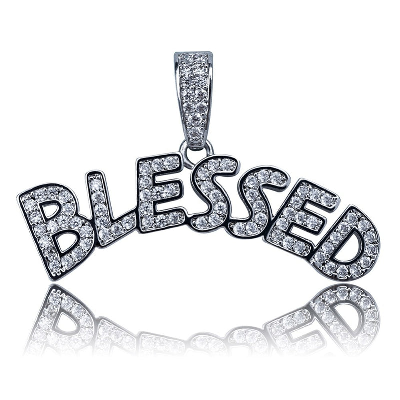 TOPGRILLZ Bubble Letters BLESSED Pendant Necklace Men Women Hip Hop Gold Silver Color Iced Out Cubic Zircon Jewelry Necklace