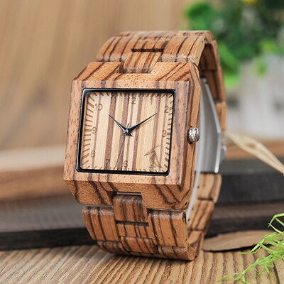 Relojes BOBO BIRD de madera de bambú para hombre, relojes de marca de lujo de diseño rectangular, reloj de banda de madera para hombre