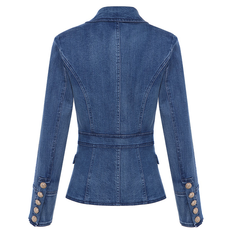 ALTA CALIDAD Nueva moda 2023 Blazer de diseñador Mujer Botones de león de metal Chaqueta de mezclilla de doble botonadura Abrigo exterior