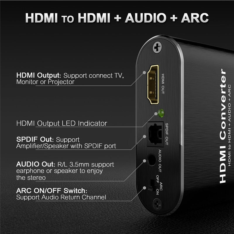 4K HDMI Audio Extractor 5.1 4K 60Hz Audio HDMI Extractor Splitter HDMI zu Toslink Audiokonverter HDMI ARC 4K für Xbox Series X