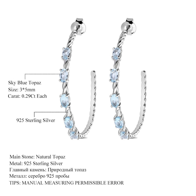 Gem's Ballet 2.94Ct Oval Natural Sky Blue Topaz Gemstone Hoop Earrings 925 Sterling Silver Fine Jewelry For Women Wedding