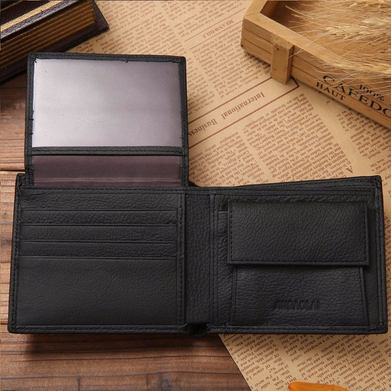 JINBAOLAI Genuine Leather Men Wallets Short Design ID Card Holder Waterproof Black Male Wallet Casual Top Quality Men Purse