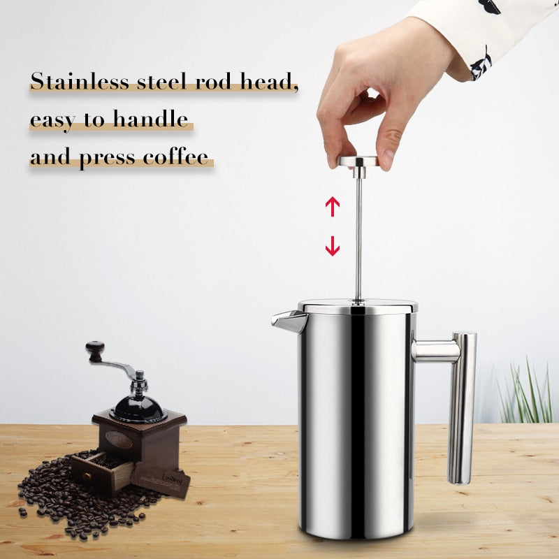 Kaffeemaschine French Press Edelstahl-Espresso-Kaffeemaschine Hochwertige doppelwandige isolierte Kaffee-Teekocher-Kanne 1000 ml