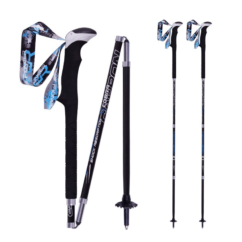 2 Pack Portable Collapsible Carbon Fiber Trekking Pole Quick Lock Compact Folding Tourism Trail Running Walking Stick 1 Pair