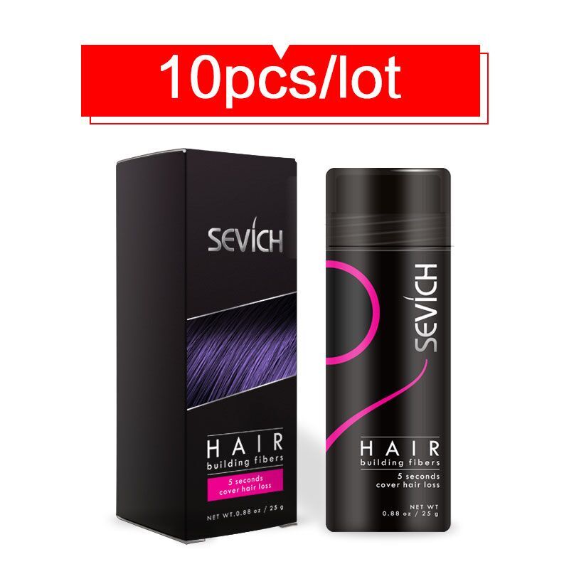 10 unids/lote 25g Sevich fibras de construcción de cabello estilismo Color polvo extensión queratina adelgazamiento cabello pérdida espesa tratamiento en aerosol