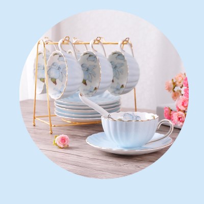 Juego de tazas de café de calabaza romántica rosa de 1 a 6 uds, accesorios de cocina, organizador de tazas de té de cerámica de hueso de China, té rojo de la tarde en inglés