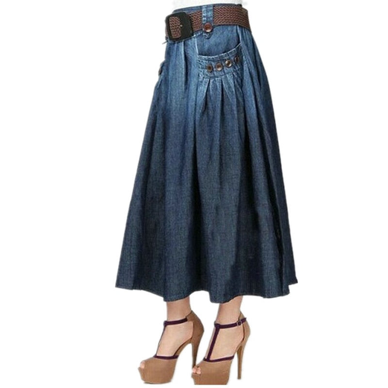 TIYIHAILEY envío gratis moda Denim All-match suelta Casual Jeans falda cintura elástica falda larga para mujeres con cinturón S-3XL