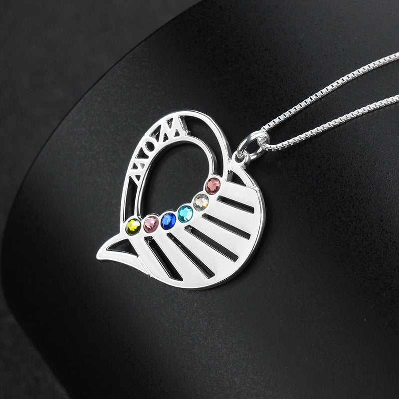 Personalized Necklaces Silver Color Heart Shape Pendants Engrave Name Necklaces Birthstone Fashion Jewelry DIY Gift for Women