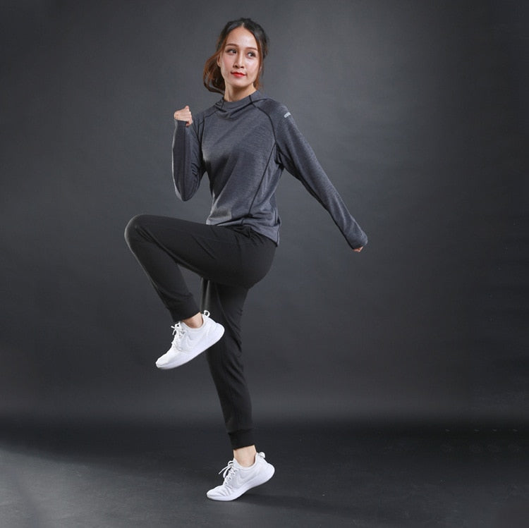 Autumn thin Women Running T Shirts Gym fitness Long Sleeves sweatshirts Quick Dry Training Breathable Hood Sports Yoga Clothing