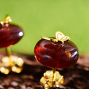 Lotus Fun Real 925 Sterling Silver Natural Amber Stone Handmade Designer Fine Jewelry Butterfly Stud Earrings for Women Brincos