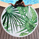 Green Leaves Summer Round Beach Towel Microfiber with Drawstring Backpack Bag Bath Towels Mat Bikini Cover Up With Tassels Soft