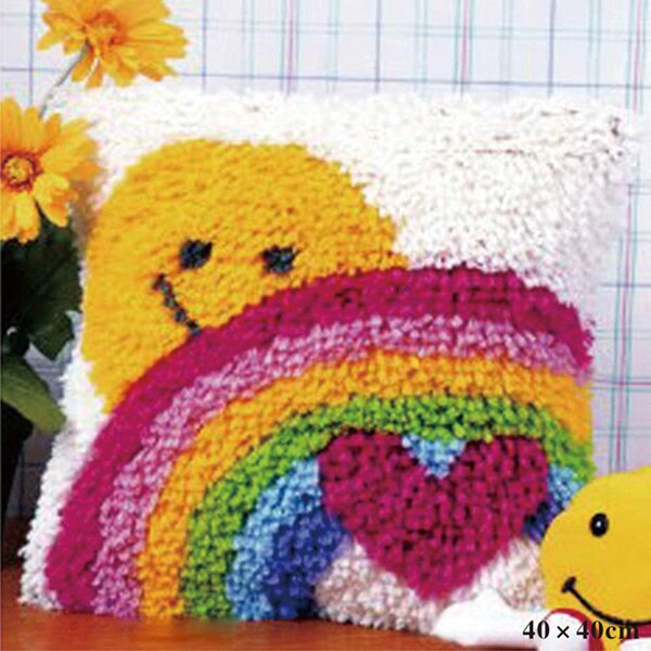 DIY Latch Hook Rug Kits Crocheting Yarn Cushion Carpet Cover Floor Mat 3D Cartoon Flower Sewing Needlework for Adults Kids Gift