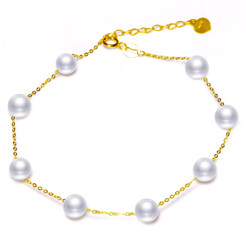 YS Real 18K Gold 5-6mm White Pearl Bracelet Chinese Freshwater Pearl Bracelet Jewelry
