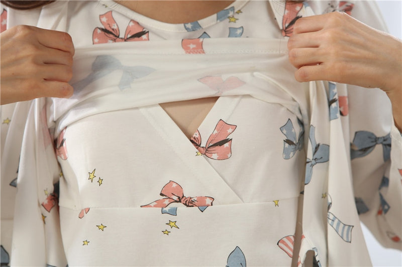 3 Stück/Set Bedruckte Stillnachtwäsche Stillnachtwäsche für Schwangere Schwangerschaft Stillpyjamas Anzüge