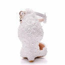 Crystal Queen Wedges Heel Woman Wedding Shoes Bride White Lace UP Sweet Bridesmaid Bridal Pumps Platform