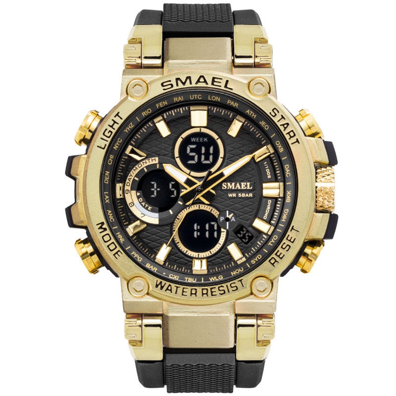 SMAEL Men Sport Watches Digital Double Time Chronograph Watch Mens LED Chronometre Week Display Wristwatches montre homme Hour