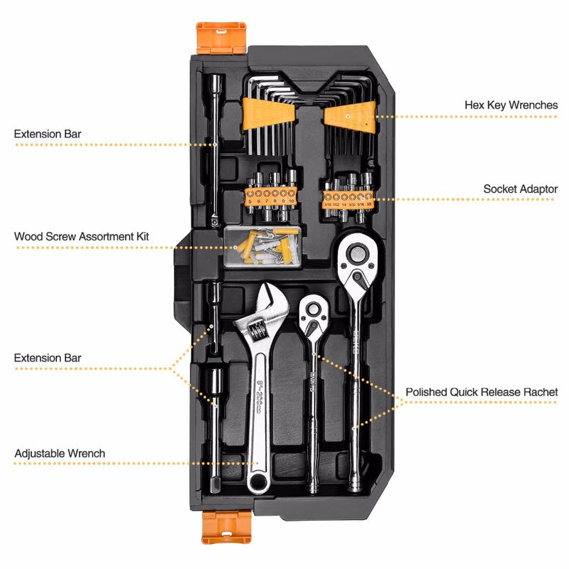 DEKO 192 Pcs Professional Car Repair Tool Set Auto Ratchet Spanner Screwdriver Socket Mechanics Tools Kit W/ Blow-Molding Box