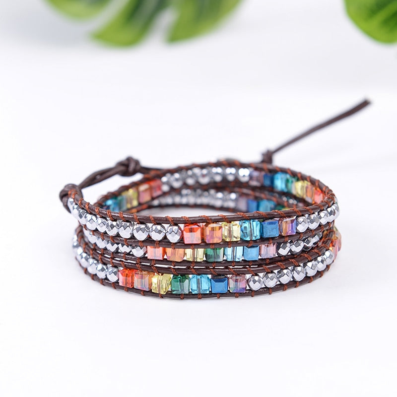 Chakra Bracelet Jewelry Handmade Leather Wrap Bracelet Multi Color Spare  Crystal Beads Natural Stone Bracelet