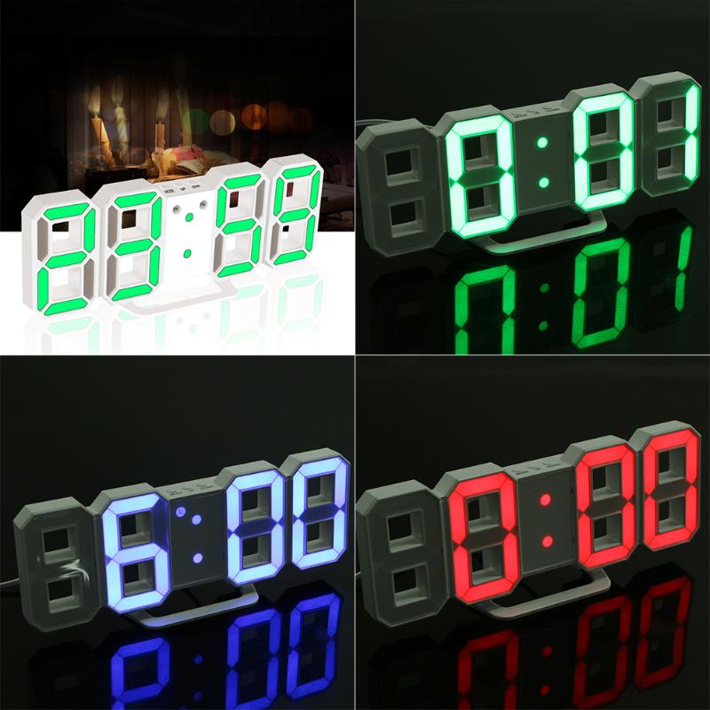 Digital Electronic Desktop Clock LED Clock 12/24 Hours Display Alarm Clock and Snooze 8888 Display Blue Green Red White